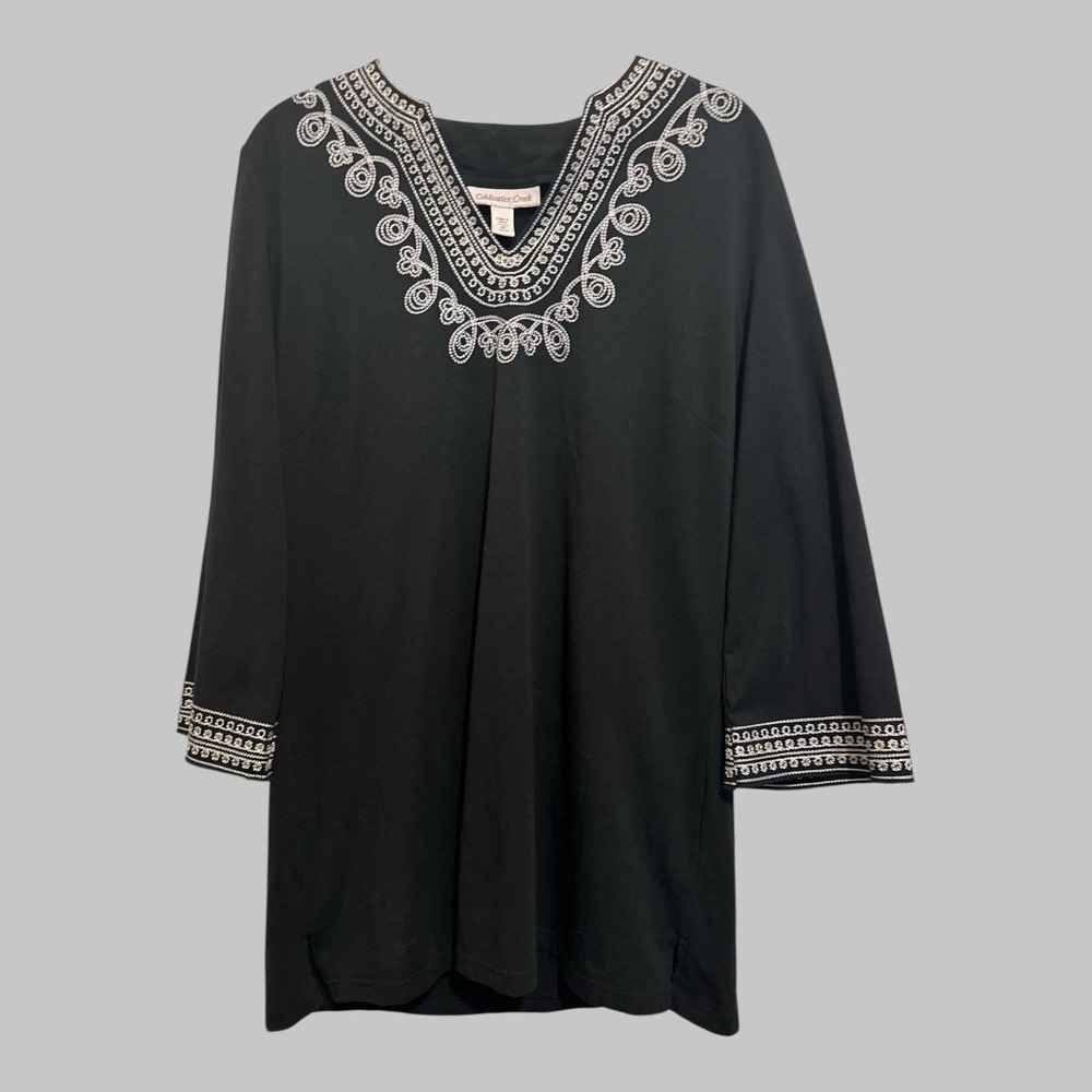 Coldwater Creek Tunic Women M Black Silver Embroidered Boho Chic Whimsigoth